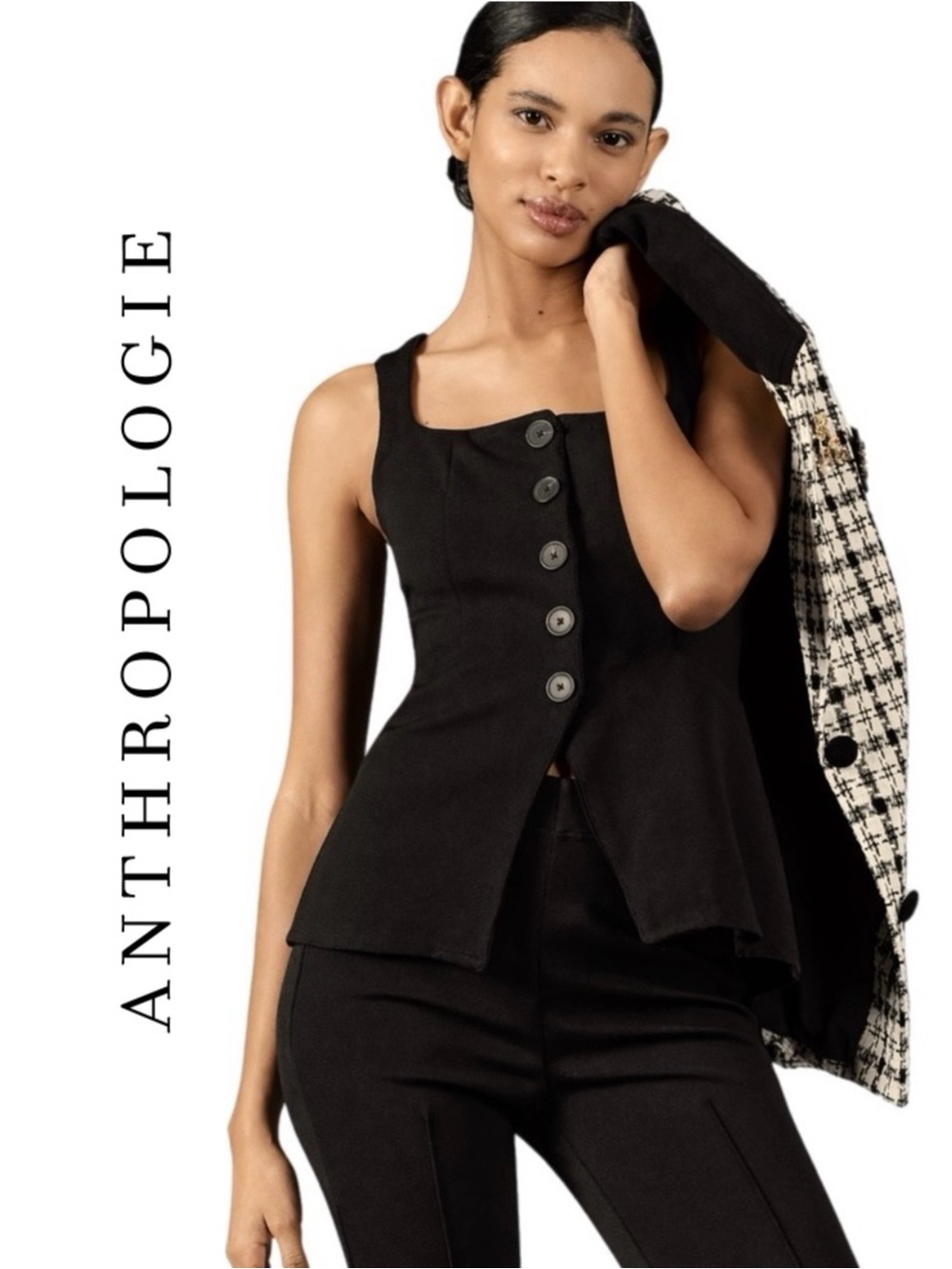 Anthropologie Maeve Fitted Button-Front Square-Neck Vest